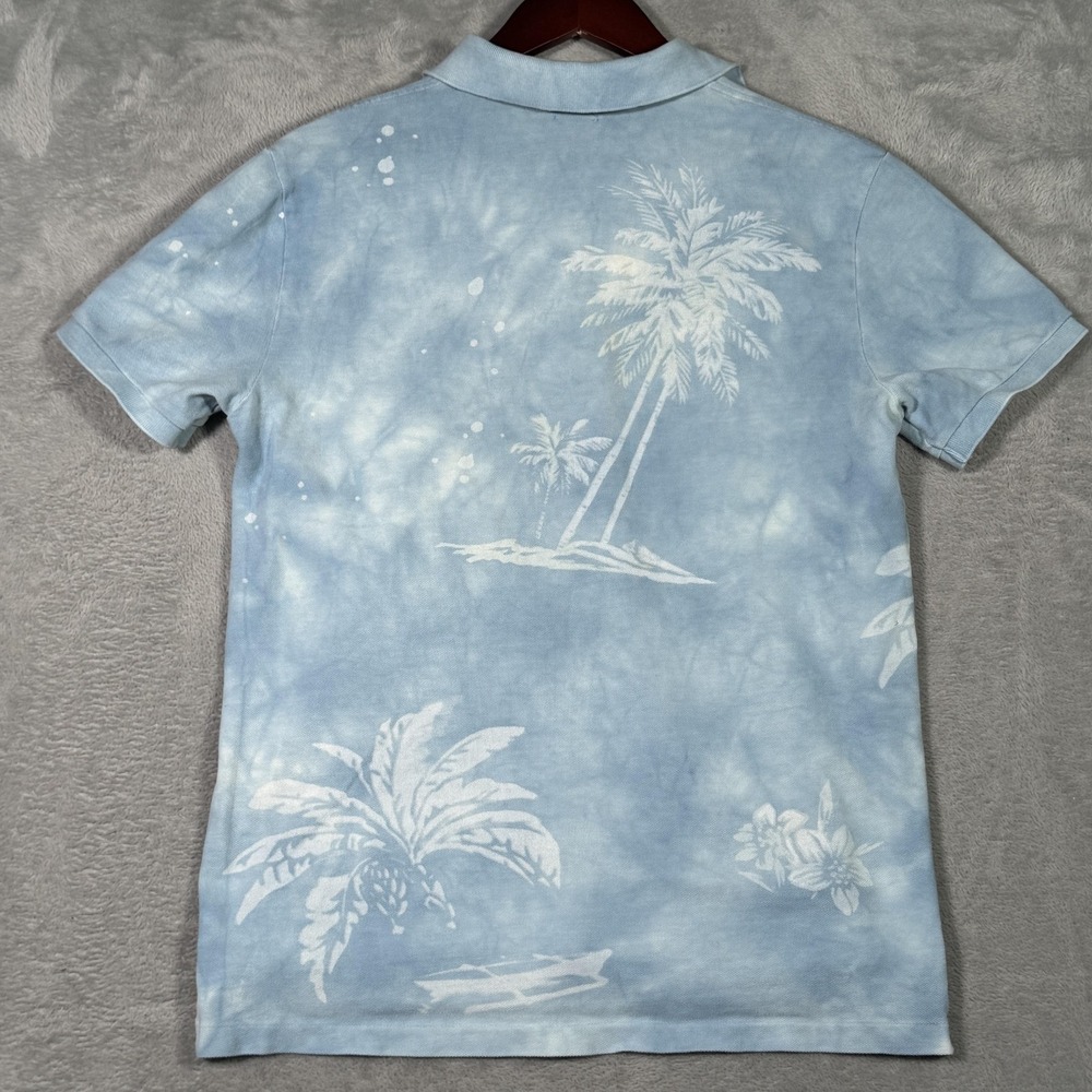 Polo Ralph Lauren Polo Shirt Mens M Blue Palm Tree Tie Dye Custom Slim‎ Hawaiian - Picture 8 of 11